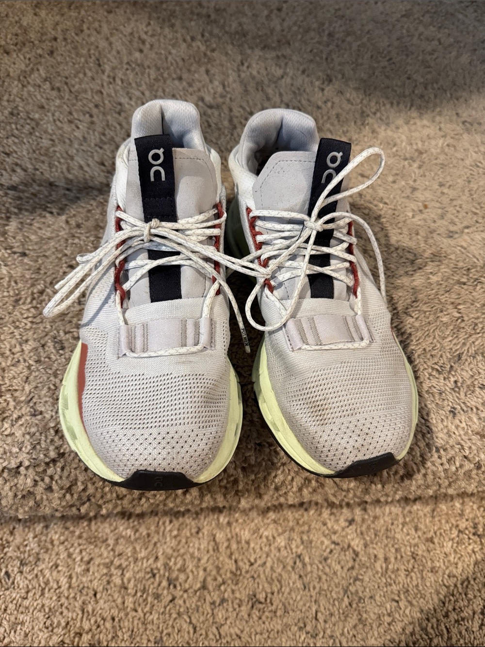 On Running Women's White, Red & Light Green Cloudnova Athletic Shoes - Picture 5 of 8